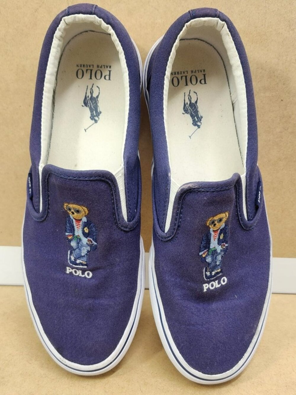 POLO RALPH LAUREN Men's Keaton Slip-On Navy Canvas Polo Bear Shoes Size 9